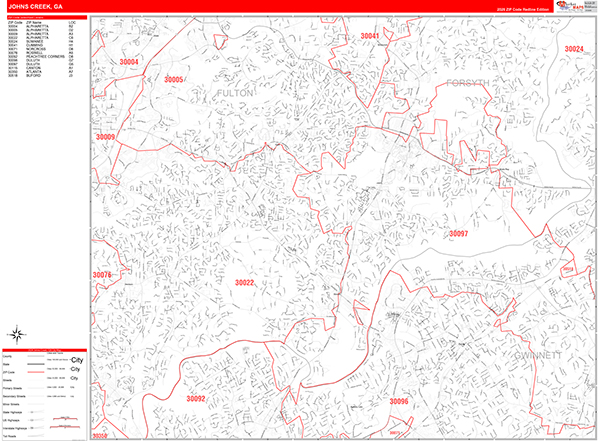 Johns Creek Zip Code Wall Map